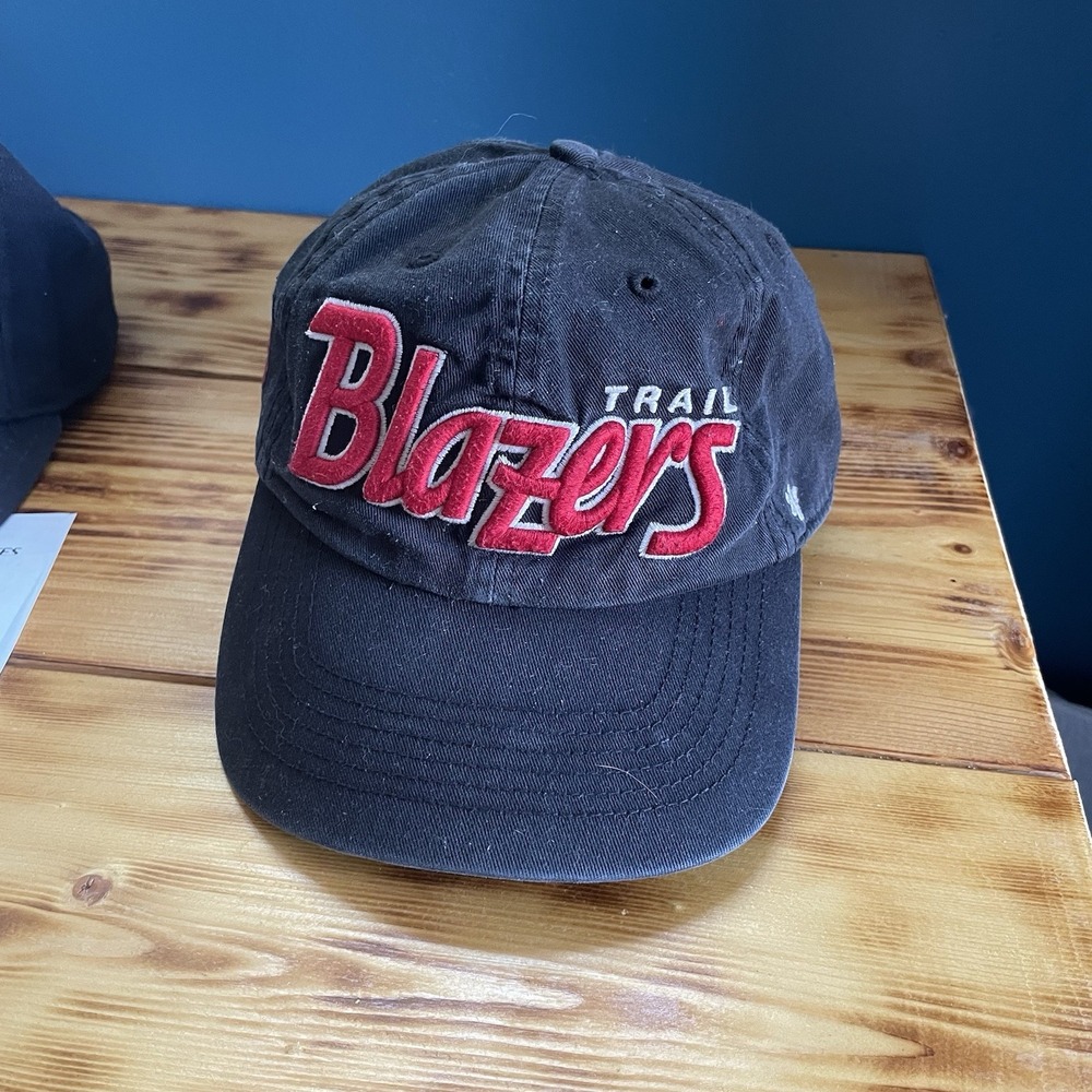47 Brand Mens Black Red NBA Portland Blazers Scripted Adjustable Snapback Hat